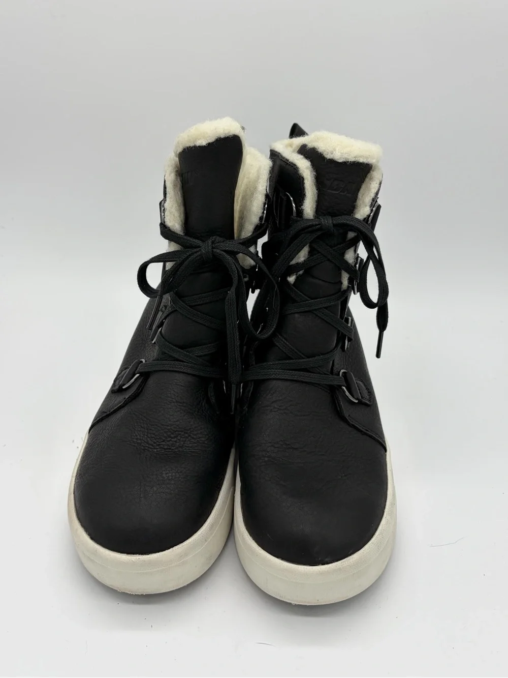 Black Faux-Shearling Lace-Up Women’s Boots